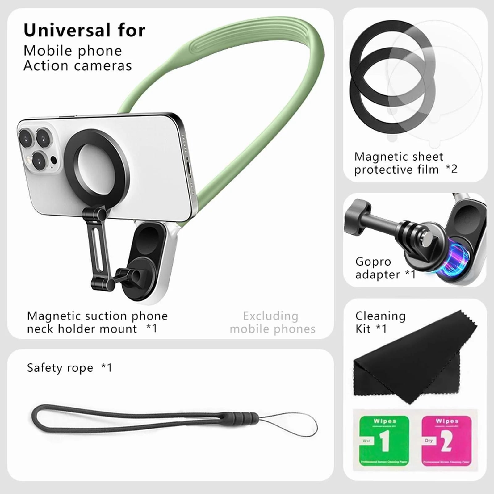 Silicone Magnetic Neck Mount Quick Release Hold for Iphone 15 14 13 12 11 10 SAMSUNG HUAWEI XIAOMI Phone Gopro Action Cameras