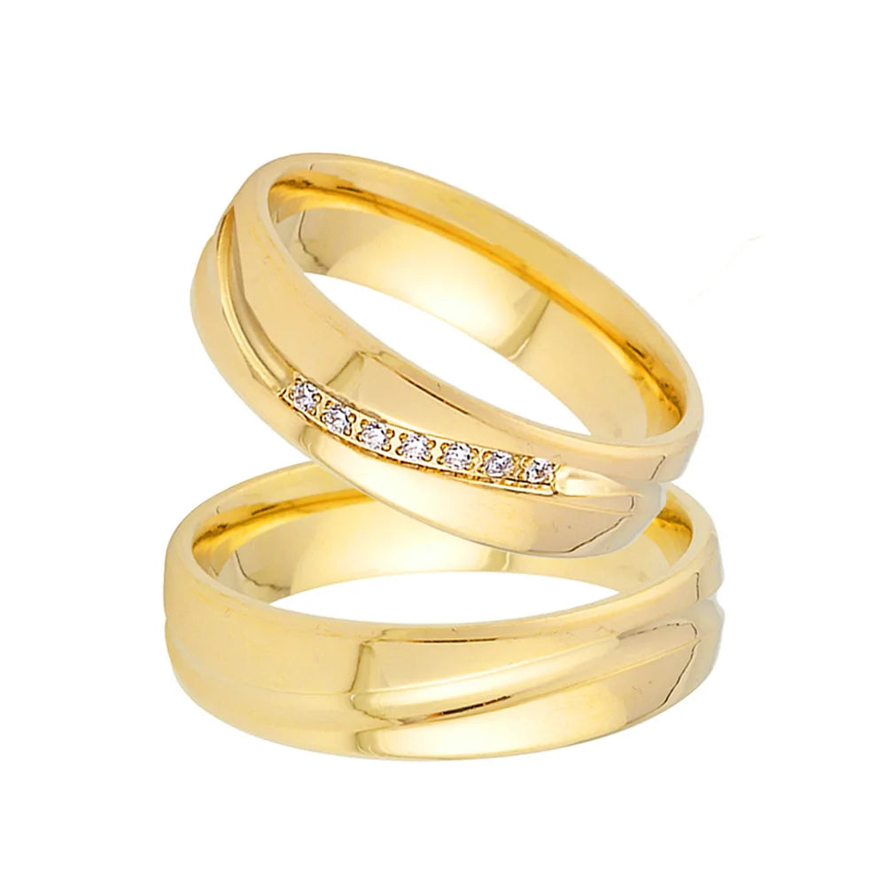 Wedding Rings Couple Sets for Men and Women Lovers Alliance Shiny 1 Pair 14K Gold Plated Stainless Steel Jewelry Marriage Ring