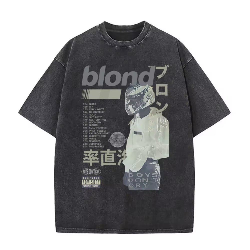 Washed Vintage Rapper Frank Oversized Tshirt Blond Graphic T-Shirts Men Women Ocean Hip Hop T Shirt Men'S Fashion Casual Tees