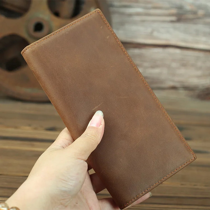 Business Men Wallet Long Real Cowhide Card Holder Male Purse Large Capacity Genuine Leather Wallets Phone Bag Handmade Carteras