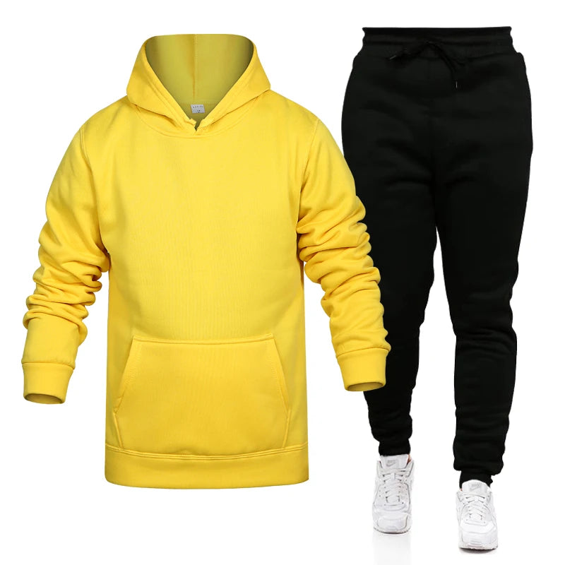 Pop Hoodies Set Tracksuit Men Fleece Warm Sweatshirt Print Jogging Homme Tracksuit Survetement Homme Two Piece Set Top and Pants