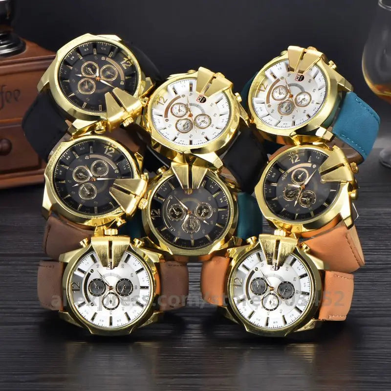 100Pcs/Lot XINEW 0201 PU Belt Wristwatch Quartz Watch Large Dial Watch for Men New Style Roman Numerals Three Eye Montre Homme