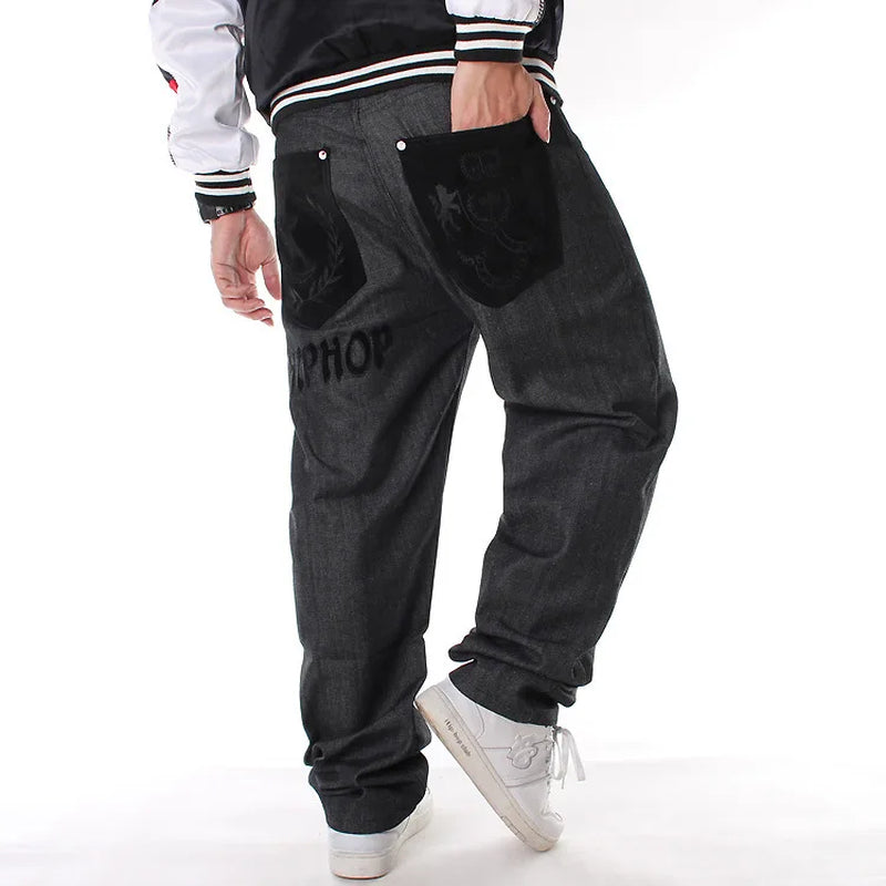 2023 New Men'S Black Baggy Jeans Hip Hop Designer  Brand Skateboard Pants Loose Style True Hiphop Rap Jeans Boy Size30-46