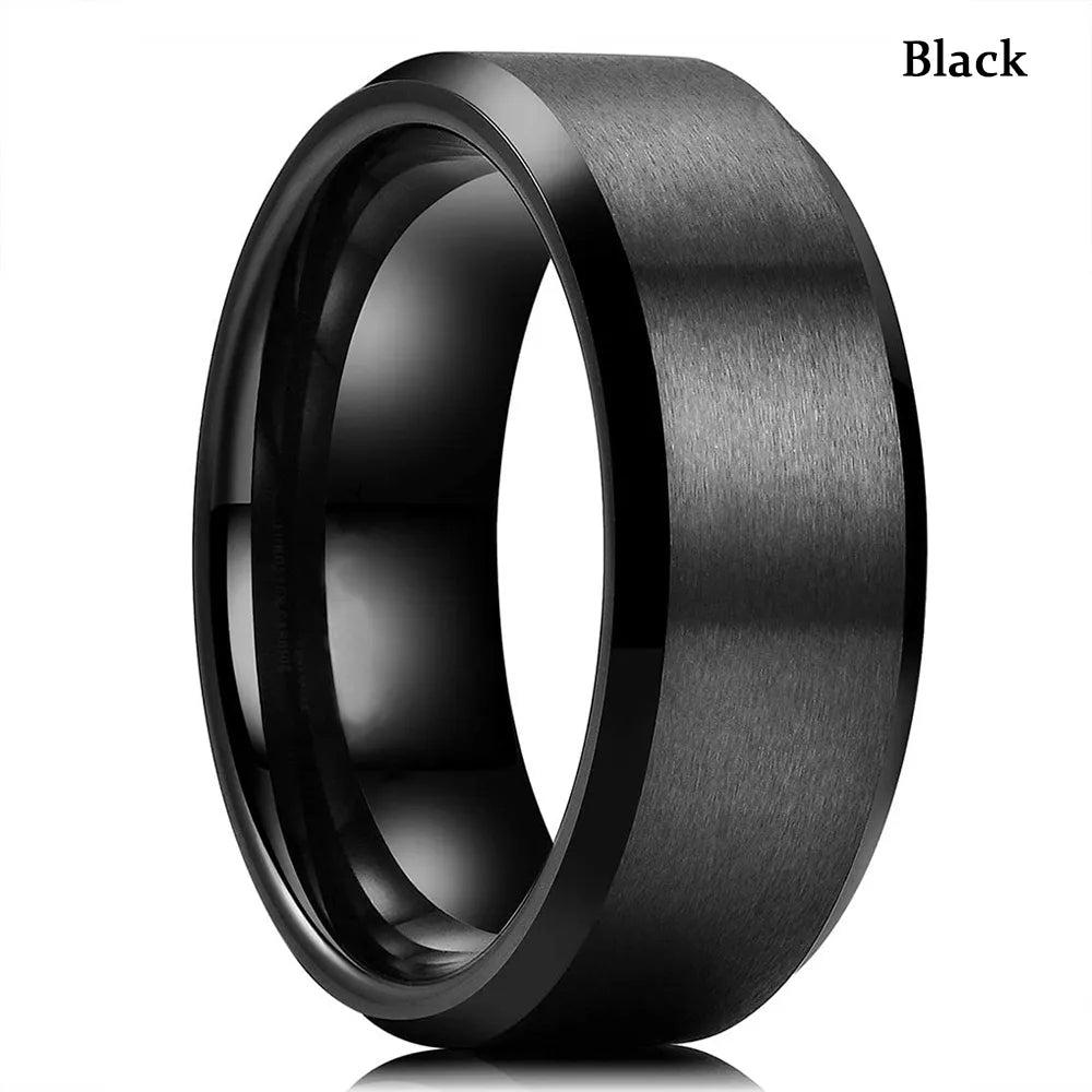 2021 Classic 8Mm Men'S Red Groove Beveled Edge Black Tungsten Men Wedding Rings Black Brushed Male Bridal Engagement Ring