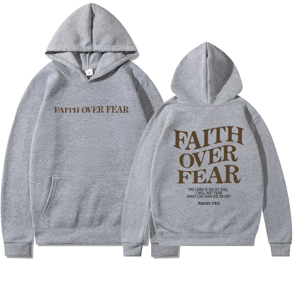 Faith over Fear Christian Hoodie for Woman Christian Sweatshirt Jesus Sweatshirt Cotton Female Pullover Bible Verse Clothes