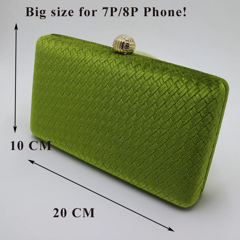 Weave Velvet Suede Hard Box Clutch Bags Evening Clutches and Handbags for Womens Green/ Navy/ Blue