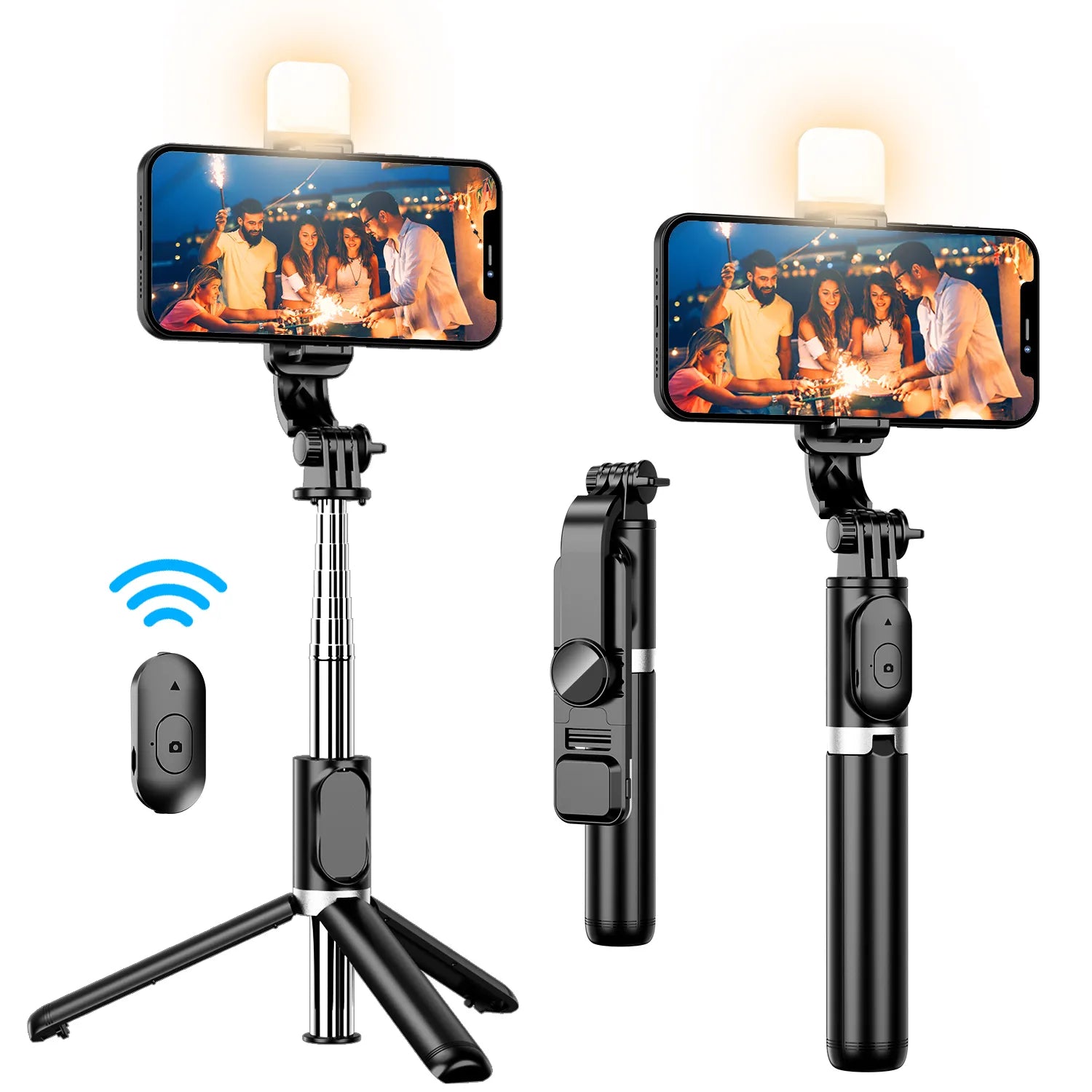 Portable 41 Inch Selfie Stick Phone Tripod with Wireless Remote Extendable Tripod Stand 360 Rotation Compatible with Iphone