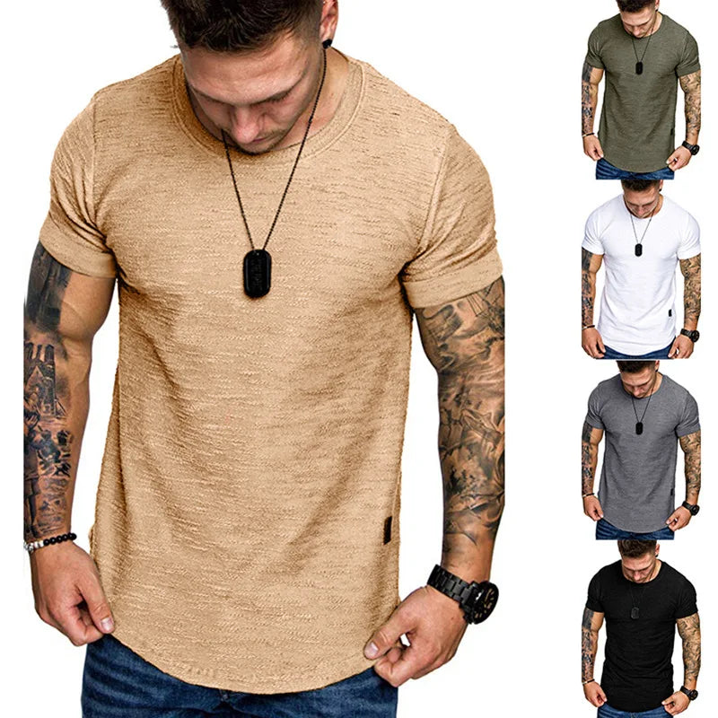 Men'S Casual Fashion Solid O Neck T-Shirt Summer Bodybuilding Sports Running T-Shirt Fitness Short-Sleeve Crossfit Exercise Top