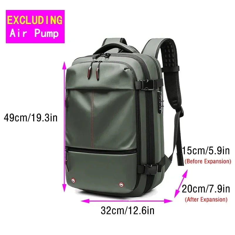 Waterproof Man Travel Backpack Vacuum Compression with Air Pump anti Theft Laptop Bag Expandable Fashion Casual Large Back Pack