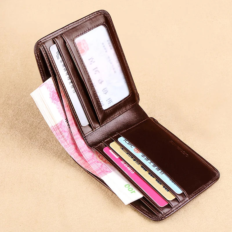 Trifold Wallet Genuine Leather Men Wallet Slim Short Purse Vintage Wallet Card Holder Case Gift PL285