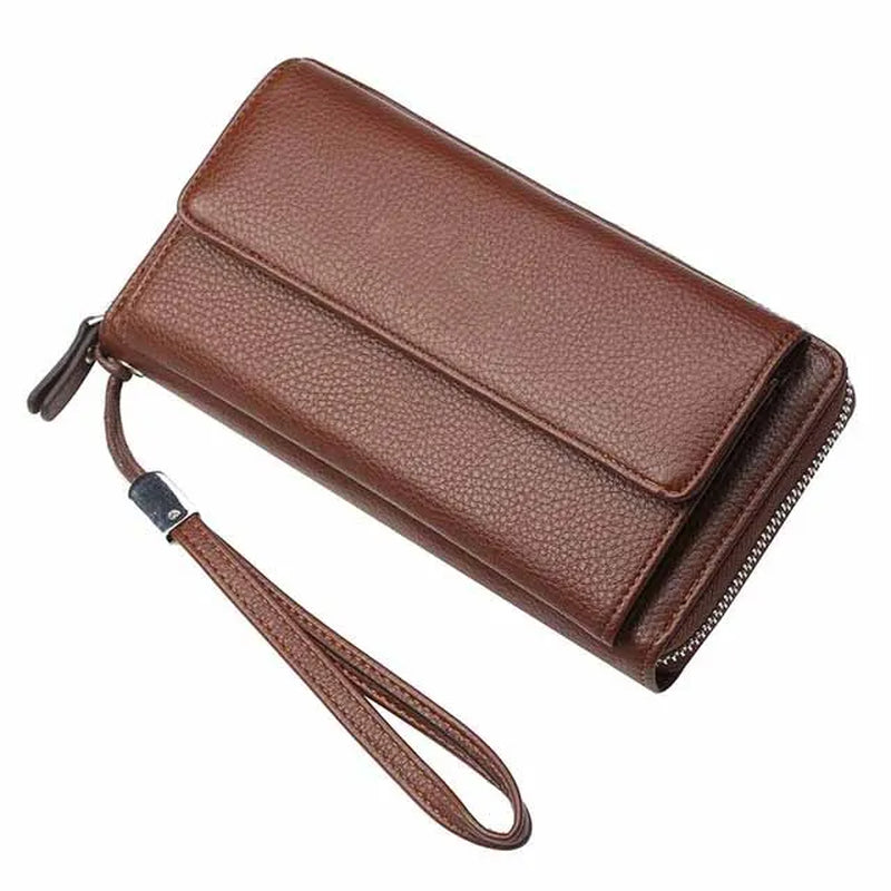 Fashion New PU Leather Men Clutch Wallets Zipper Large Capacity Hand Strap Men Wallet Luxurious Business Solid Male Purses