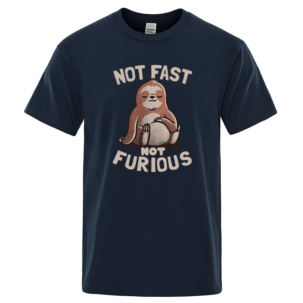 Not Fast Not Furious Kawaii Sloth Print Clothing Men Street Oversized T Shirts Breathable Cotton Streetwear Creativity T-Shirt