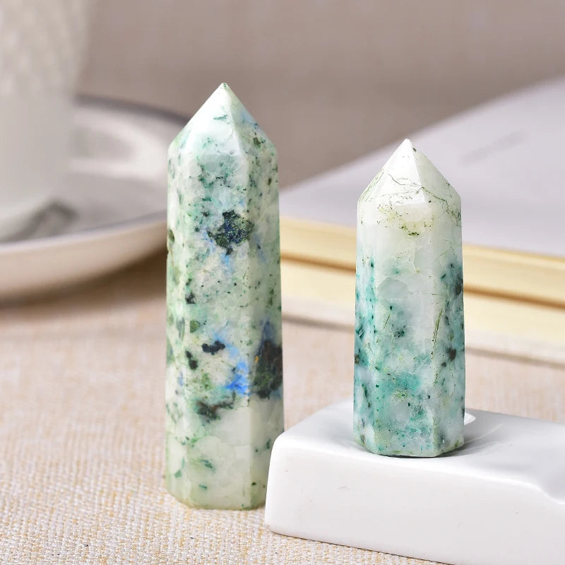 1Pc Natural Crystal Point Fynchenite Healing Obelisk Reseda Quartz Wand Green Ornament for Home Decor Reiki Energy Stone Pyramid