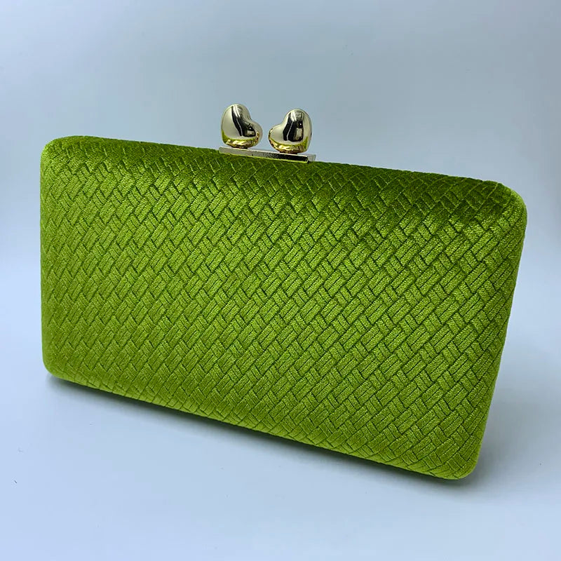 Weave Velvet Suede Hard Box Clutch Bags Evening Clutches and Handbags for Womens Green/ Navy/ Blue