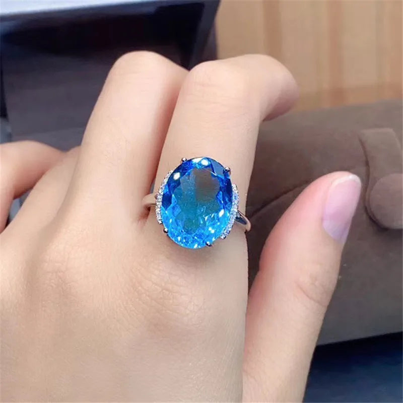 New Arrival 100% Real Natural Topaz Oval 12X16Mm 925 Sterling Silver Ring Wedding Jewelry Women Rings Adjustable Rings Size