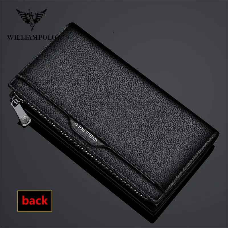 Brand Business Men Wallet Long Genuine Leather Clutch Wallet Purse Male Top Quality Soft Cowhide Handmade Coin Pouch