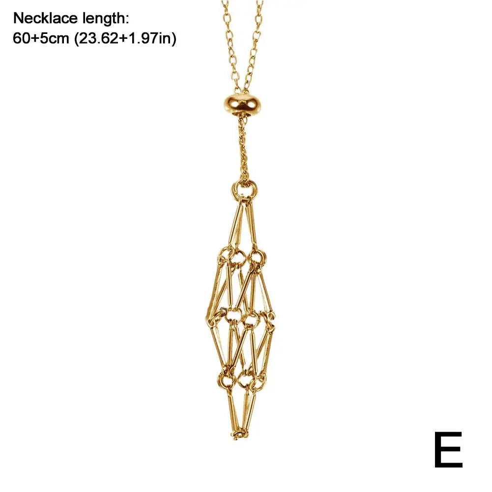 Stainless Steel Design Crystal Cage Necklace Holder Women Men Net Metal Chain Stone Collecting Holder Adjustable Pendant Jewelry