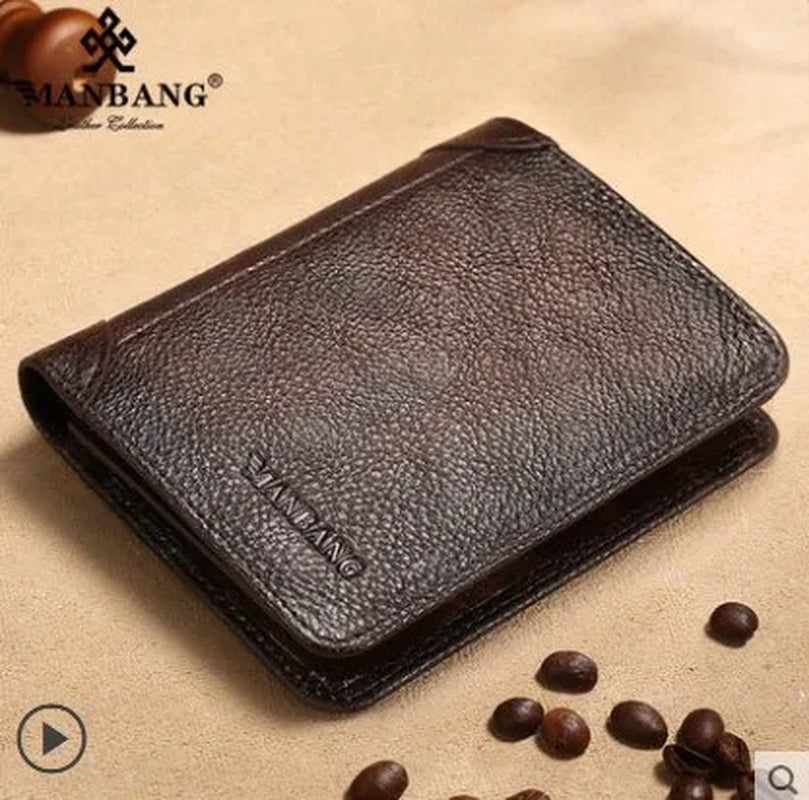 HOT Genuine Leather Men Wallet Small Mini Card Holder Male Wallet Pocket Retro Purse Wallet for Men High Quality