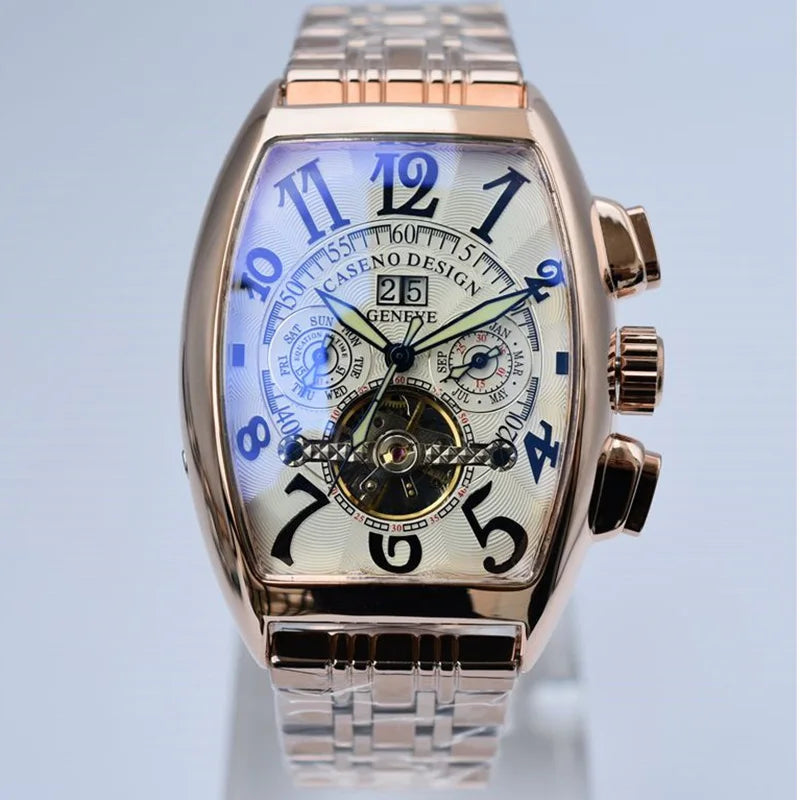 Automatic Mechanical Men Watch Fashion Skeleton Leather Wrist Watch Mens Top Brand Luxury Tourbillon Watch Classic Men