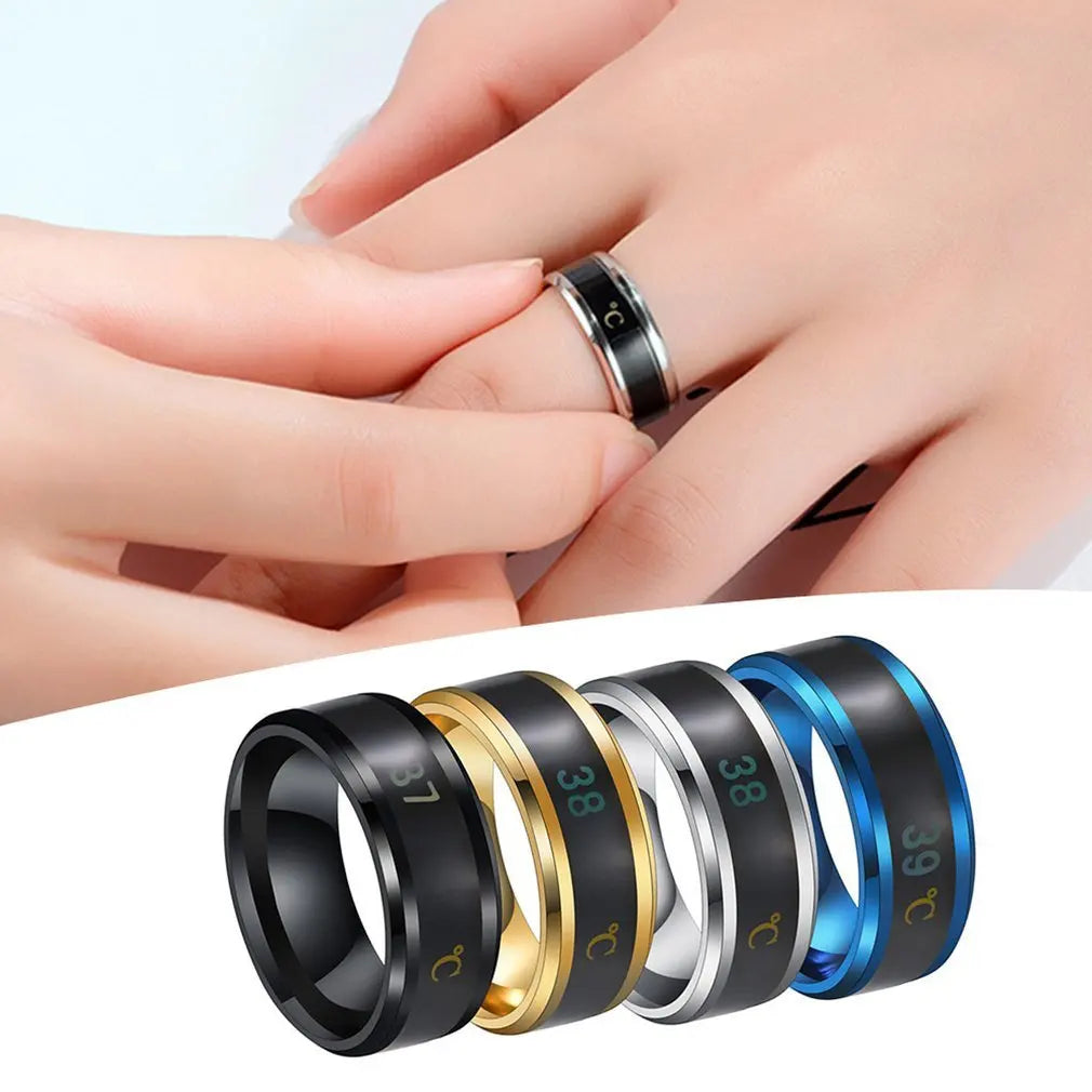 Fingertip Temperature Sense Multifunctional Waterproof Intelligent Smart Temperature Couple Ring Titanium Steel Finger Jewelry