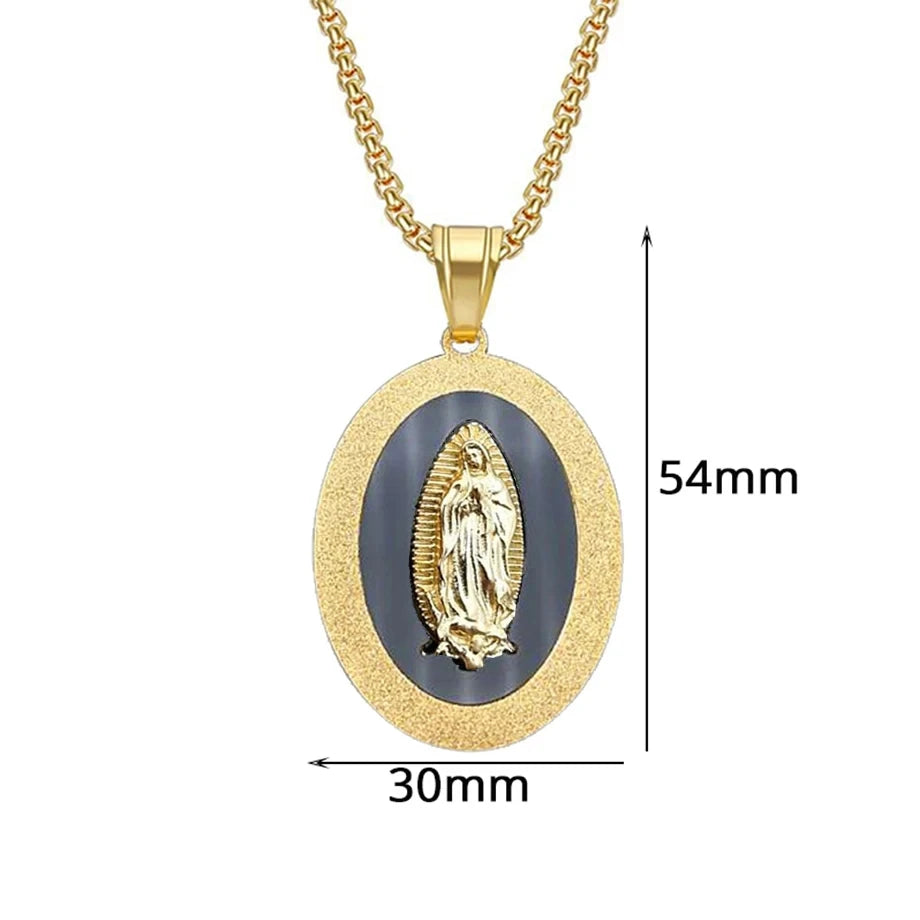 Virgin Mary Pendant Necklace Stainless Steel Men Christian Jewelry Lady of Guadalupe Miraculous Oval Medal Necklace