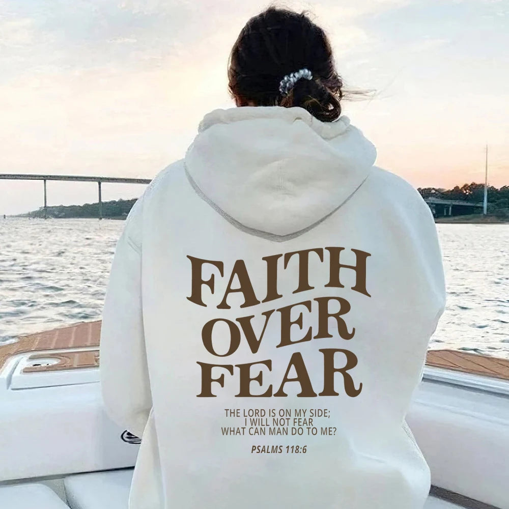 Faith over Fear Christian Hoodie for Woman Christian Sweatshirt Jesus Sweatshirt Cotton Female Pullover Bible Verse Clothes