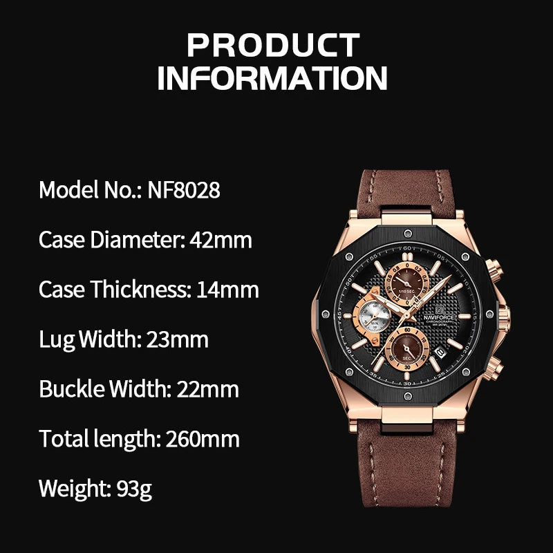 Watches Top Luxury Brand Sport Casual Leather Waterproof Business Fashion Chronograph with Auto Date