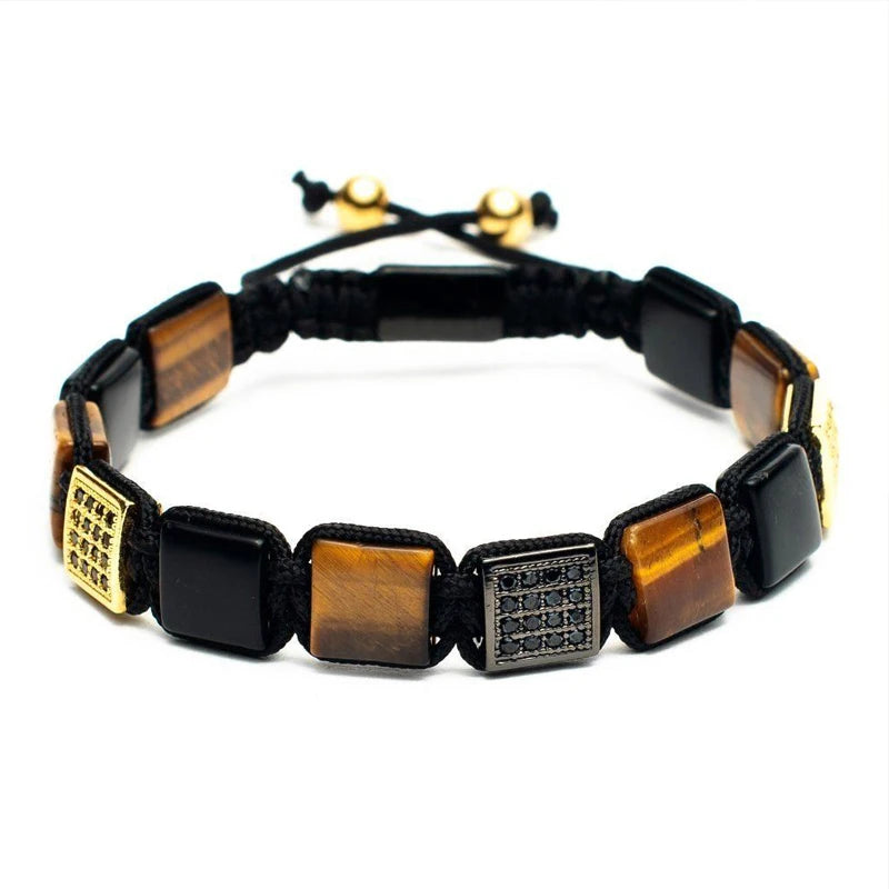 New Fashion High Quality Men Jewelry Natural Stone Square Beads Braided Men Bracelet Set