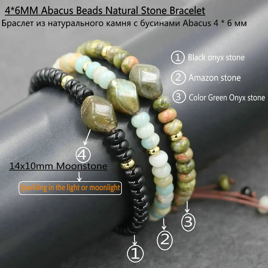 Natural Stone Beads Bracelet for Women Men Strand Braid Chakra Labradorite Bracelets Men Abacus Beads Jewelry Couples Pulseira