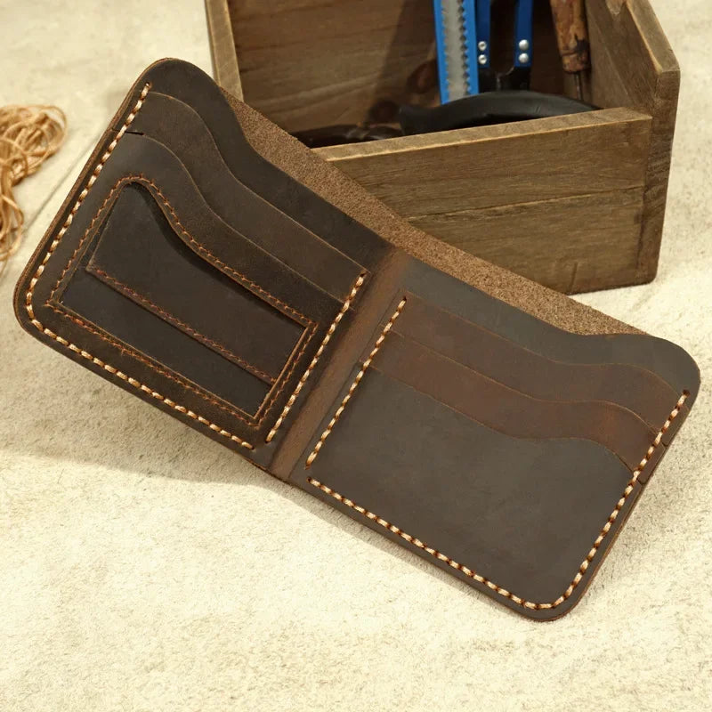 Fashion Genuine Leather Men'S Wallet Retro Handmade Wallet for Men Durable Real Leather Purse for Men Coin Purse Wallet