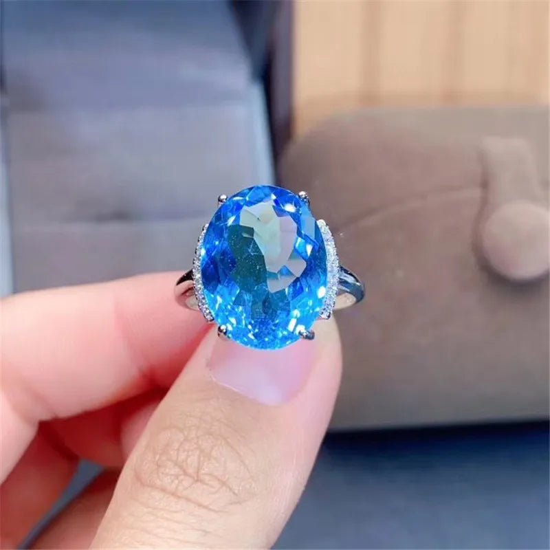 New Arrival 100% Real Natural Topaz Oval 12X16Mm 925 Sterling Silver Ring Wedding Jewelry Women Rings Adjustable Rings Size