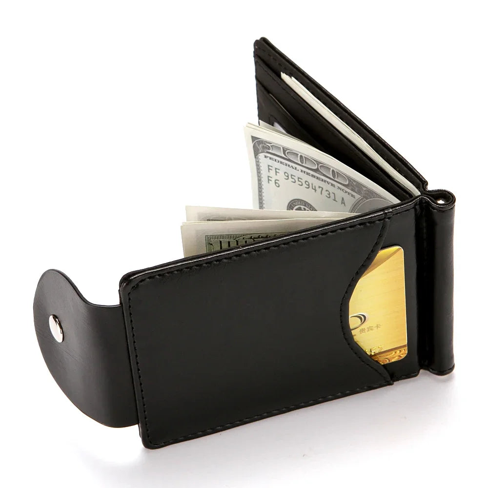 South Korea Style Money Clip Men Wallet Purse Ultrathin Slim Wallet Mini Hasp Leather Wallet Business ID Credit Card Case