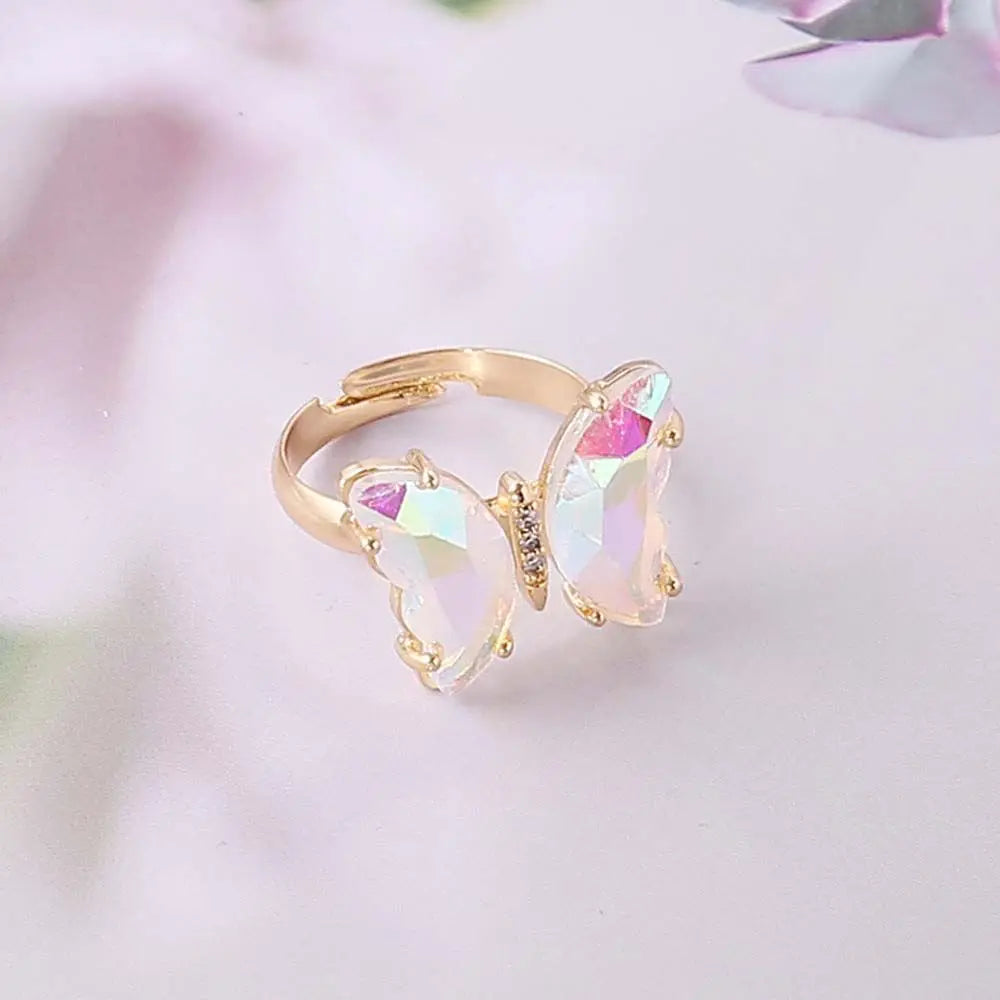 Women Rings Colorful Crystal Open Butterfly Rings Simple Banquet Wedding Finger Rings for Women Gift