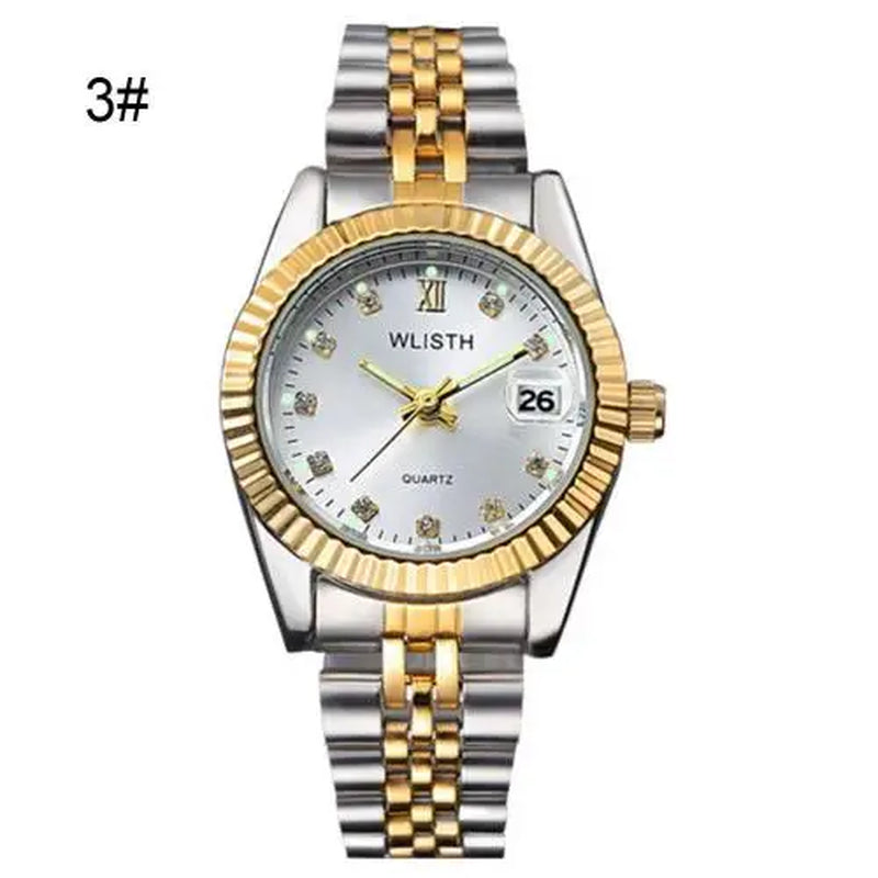 Couple Watch Diamond Women'S Watch Luxury Gold Ladylover Stainless Steel Quartz Waterproof Wristwatches for Men Analog Auto Date