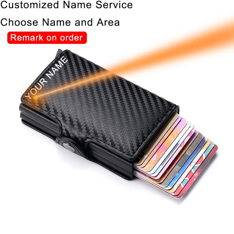 Engraving Rfid Carbon Fiber Leather Men Wallet Money Bag Purse Small Mini Card Holder Portomonee Male Walet Pocket PORTFOLIO