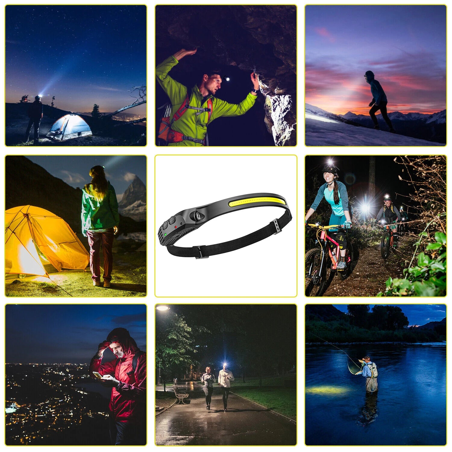 Head Flashlight Headlight Led Head Lamp Rechargeable Led Headlamp Work Light Camping Searchlight Torch with Built-In Battery