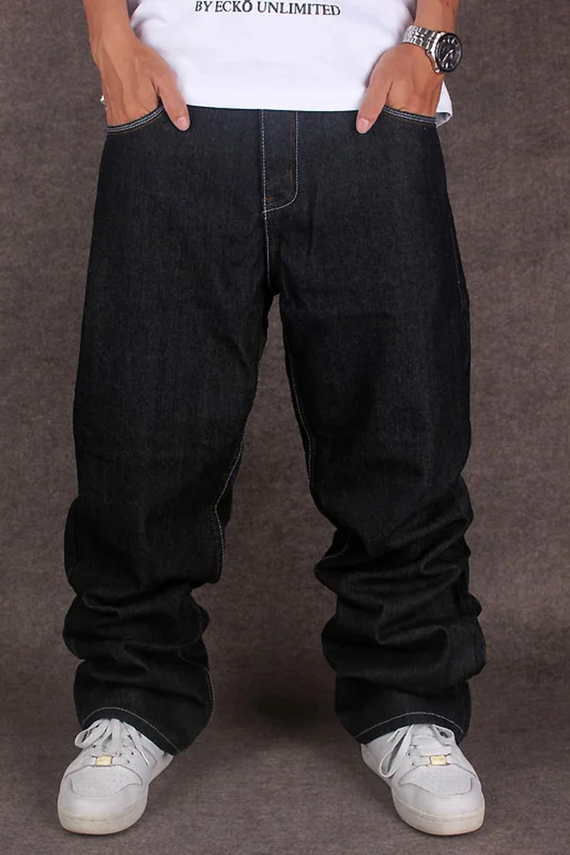 2023 New Men'S Black Baggy Jeans Hip Hop Designer  Brand Skateboard Pants Loose Style True Hiphop Rap Jeans Boy Size30-46