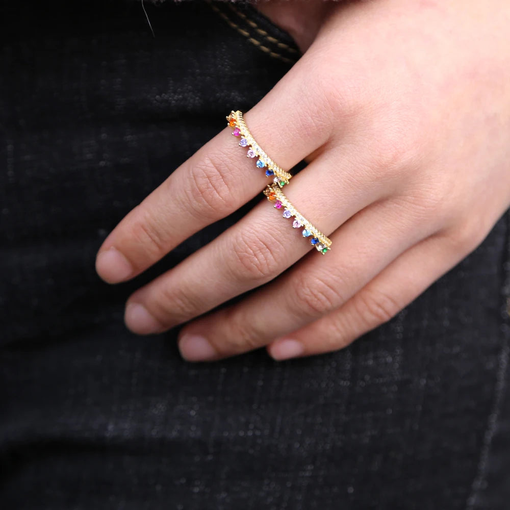 Minimal Delicate Fashion Women Rings Rainbow Cubic Zirconia Engagement Ring