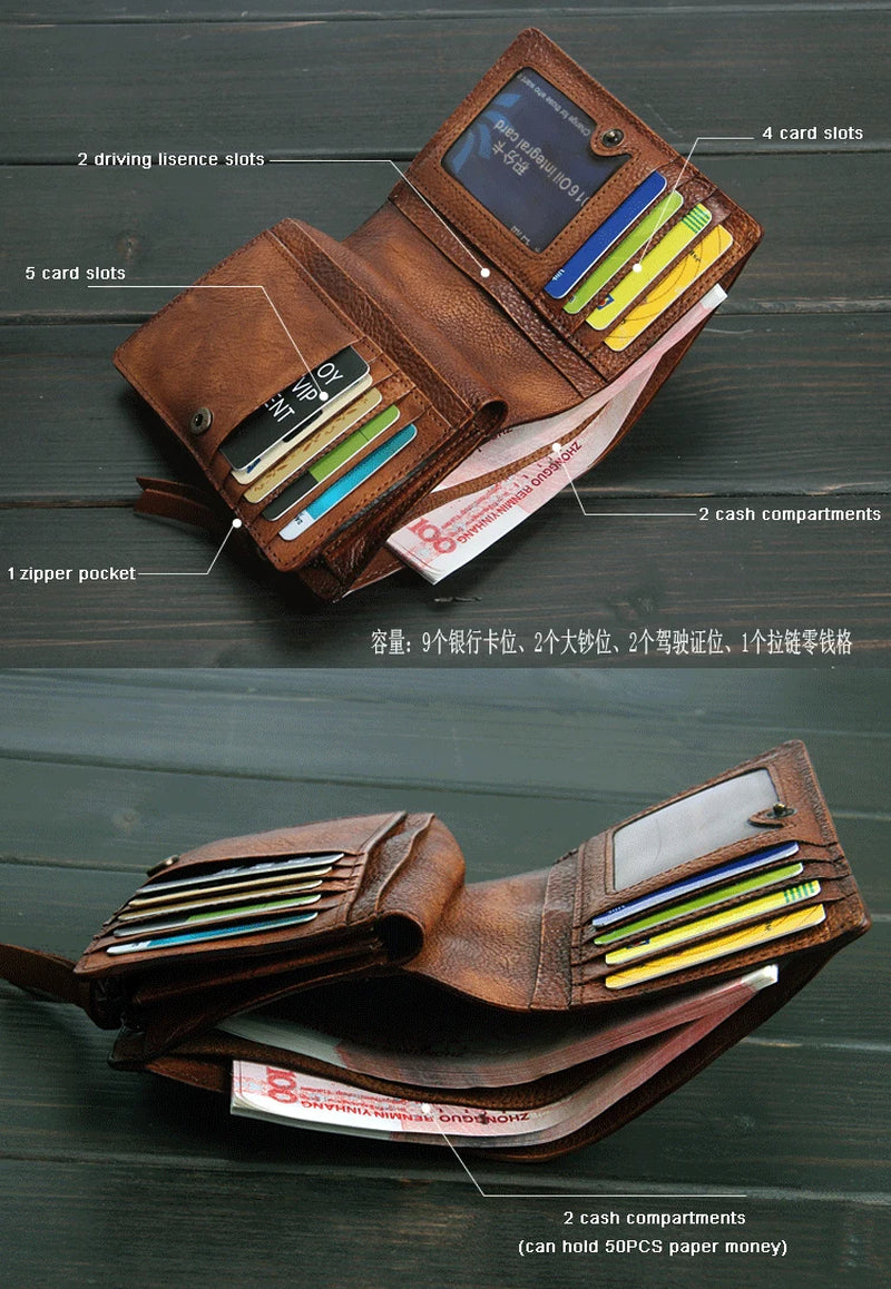 Vintage Genuine Leather Wallet Men Purse Leather Men Wallet Vertical Short Money Bag Male Wallet Credit Card Holder