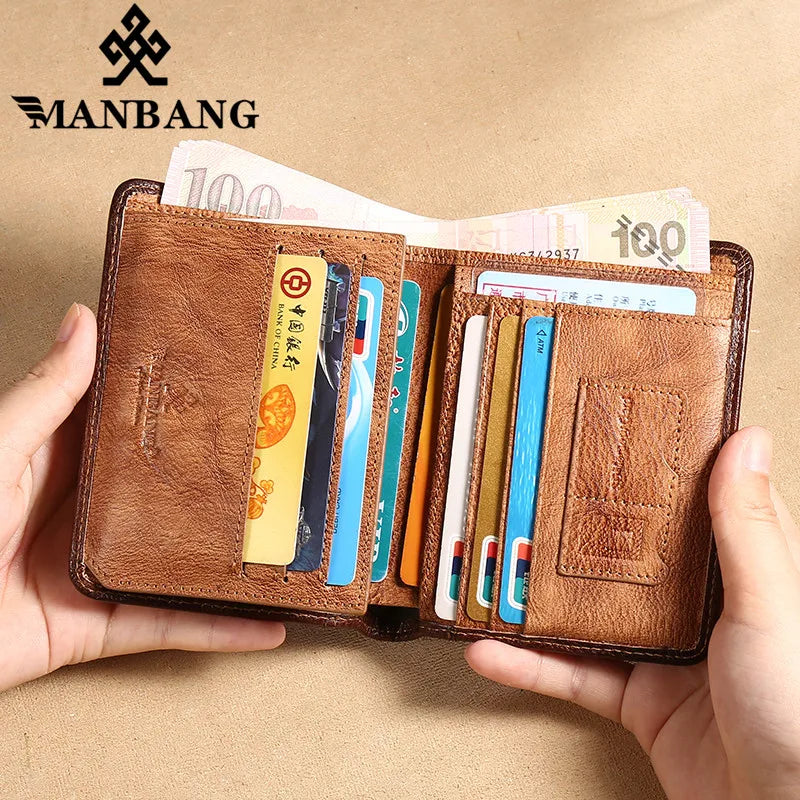 HOT Genuine Leather Men Wallet Small Mini Card Holder Male Wallet Pocket Retro Purse Wallet for Men High Quality