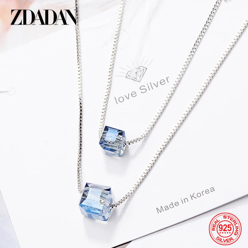 925 Sterling Silver Square Crystal Necklaces for Women Fashion Wedding Jewelry Gift