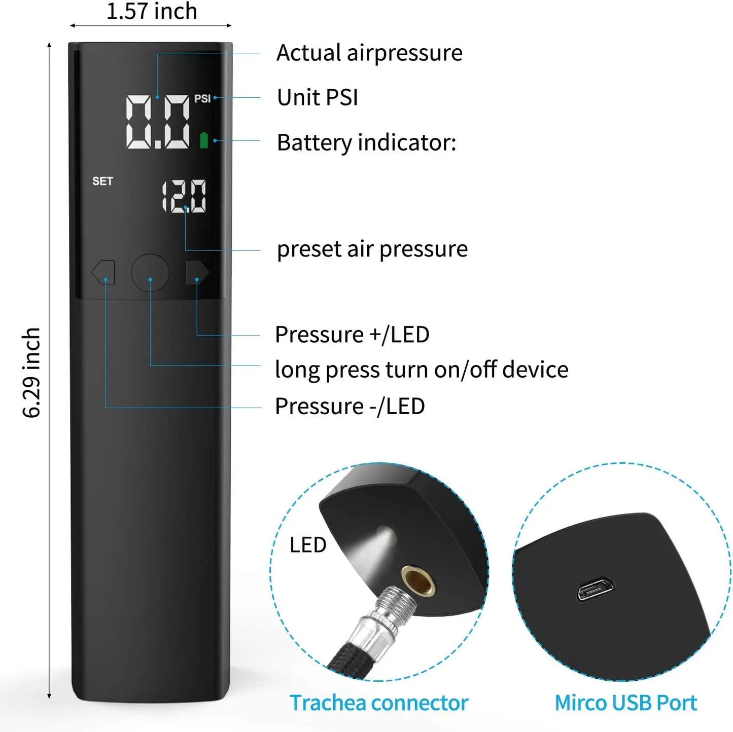 12PSI Rechargeable Portable Intelligent Electric Ball Pump for Football Basketball Air Pump Cordless Compressor Digital Air Pump