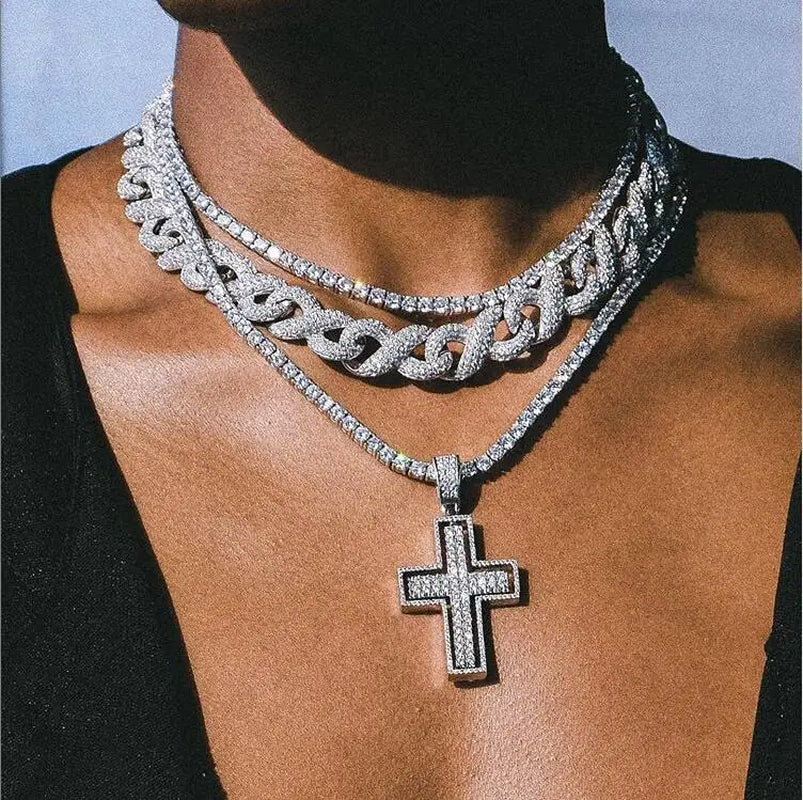 2023 High Quality Iced Out Bling Micro Pave 5A CZ Infinity Cuban Link Chain Necklace Hip Hop Big Heavy Men Boy Choker Jewelry