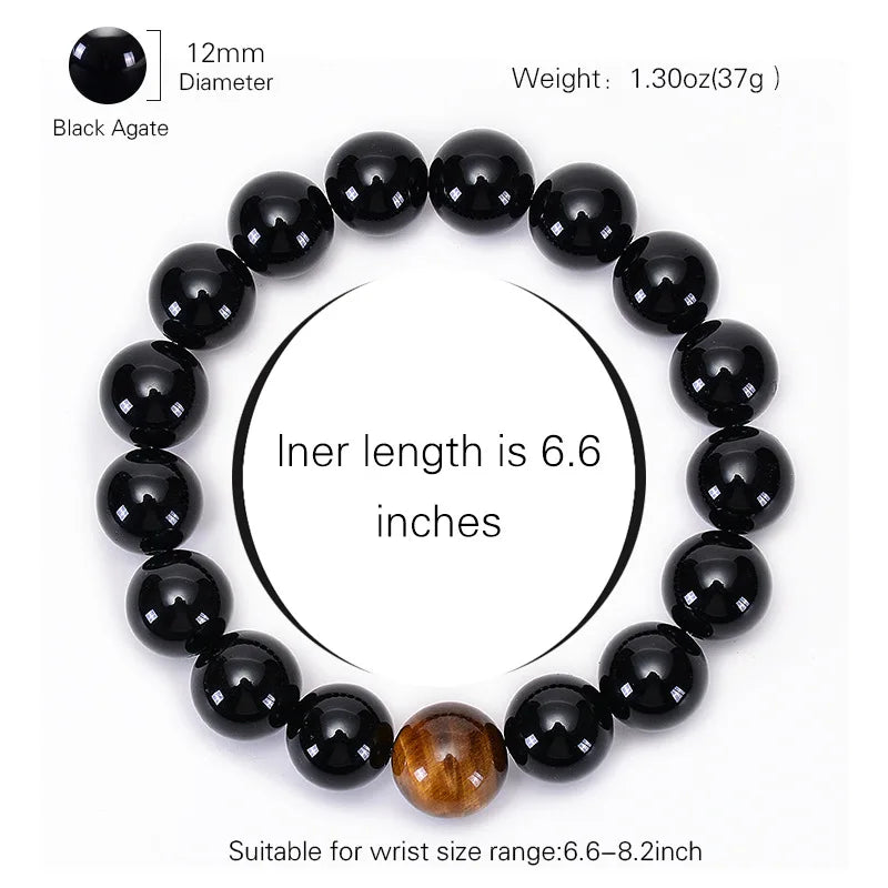 Natural Black Onyx with Tiger Eye Stone Beads Men Jewelry Bracelet 12 Constellation Leo Lovers Energy Balance Bracelet