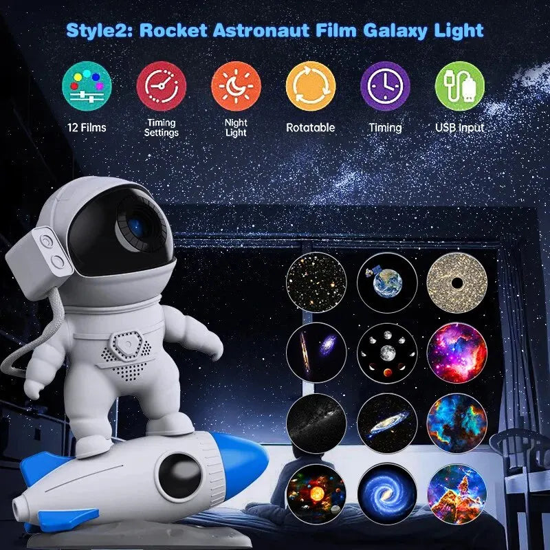 Bluetooth Music Speaker with White Noise Rocket Astronaut Star Nebula Projector Space Galaxy Projector Night Light for Kids Gift