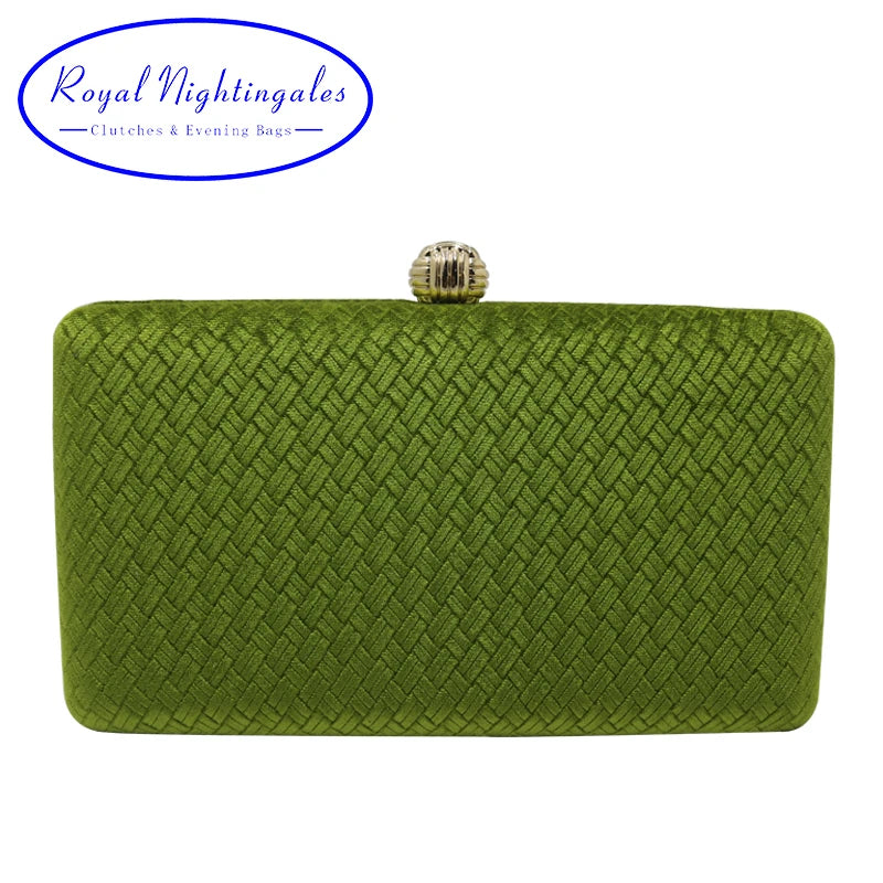 Weave Velvet Suede Hard Box Clutch Bags Evening Clutches and Handbags for Womens Green/ Navy/ Blue