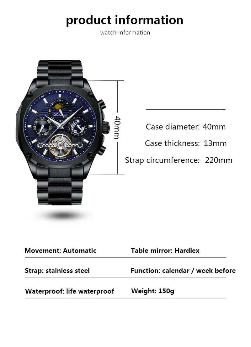 Square Men Watch Top Brand Mens Mechanical Watches Automatic Tourbillon Skeleton Watch Men Calendar Relogio Masculino Dropship