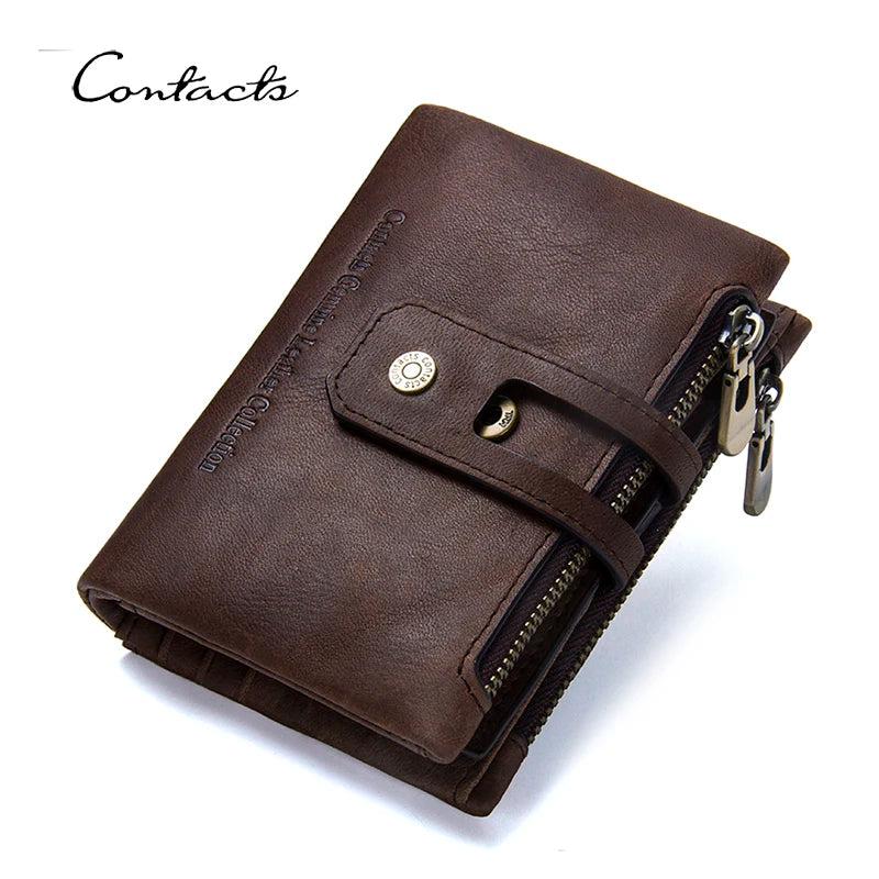 CONTACT'S Genuine Leather Wallets for Men Short Bifold Casual Men'S Wallet Zipper Coin Purses Card Holder Money Clip Men Wallet