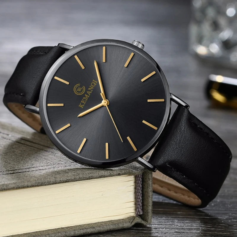 Ultra Thin Watches Men Fashion Men Watches Slim Watch Quartz Blue Glass Men'S Watches Leather Relogio Masculino Erkek Kol Saati