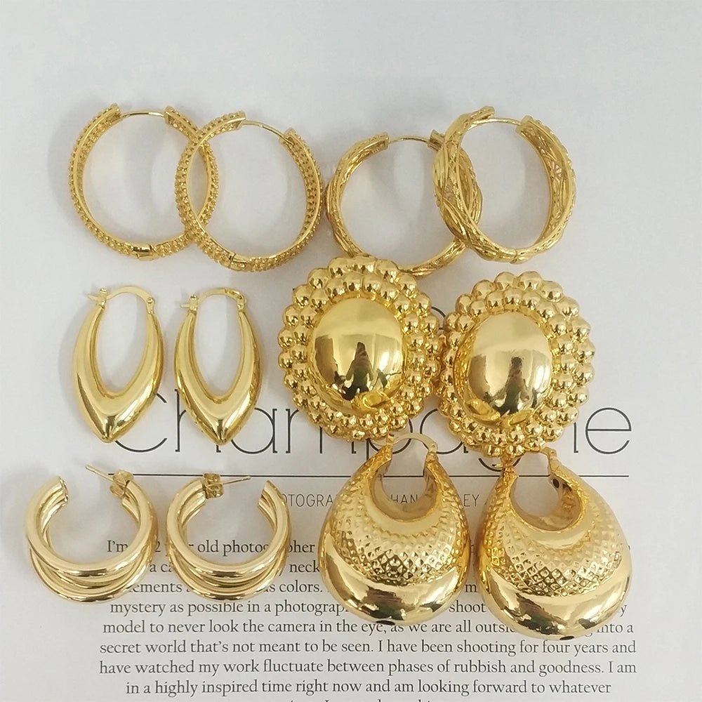 Big Hoop Earrings for Women Thick Metal Gold Color Twisted New Design Loop Earrings 2022 Stud Trend Charm Large Earring